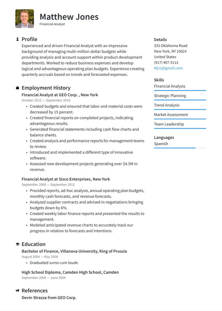 Resume template preview for Digital Marketing