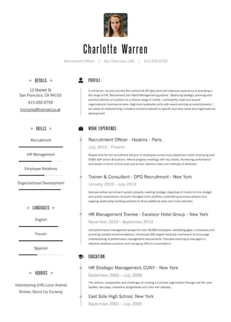Resume template preview for Project Manager