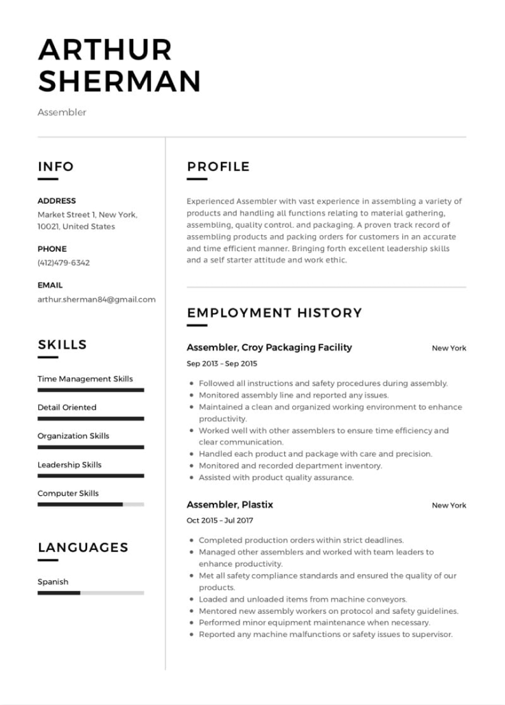Resume template preview for Student