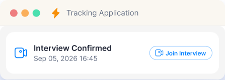 Tracking application card showing an interview confirmed
