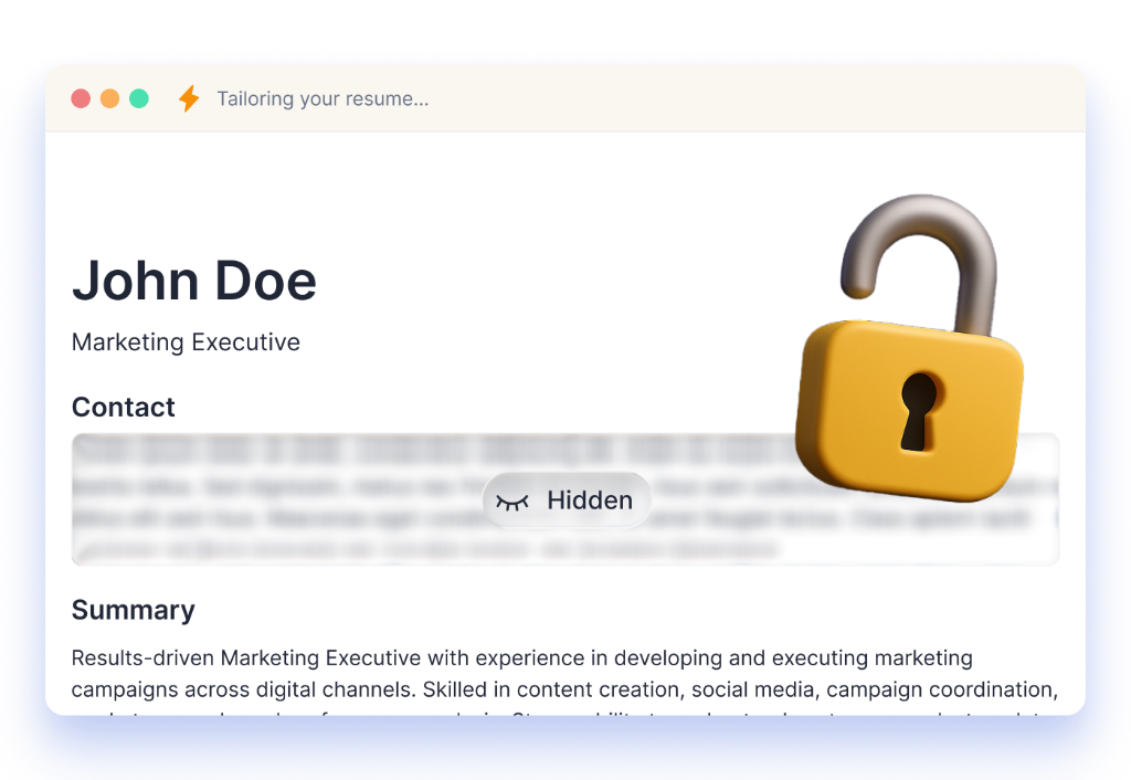 Pro Profile preview with hidden contact details and a privacy lock